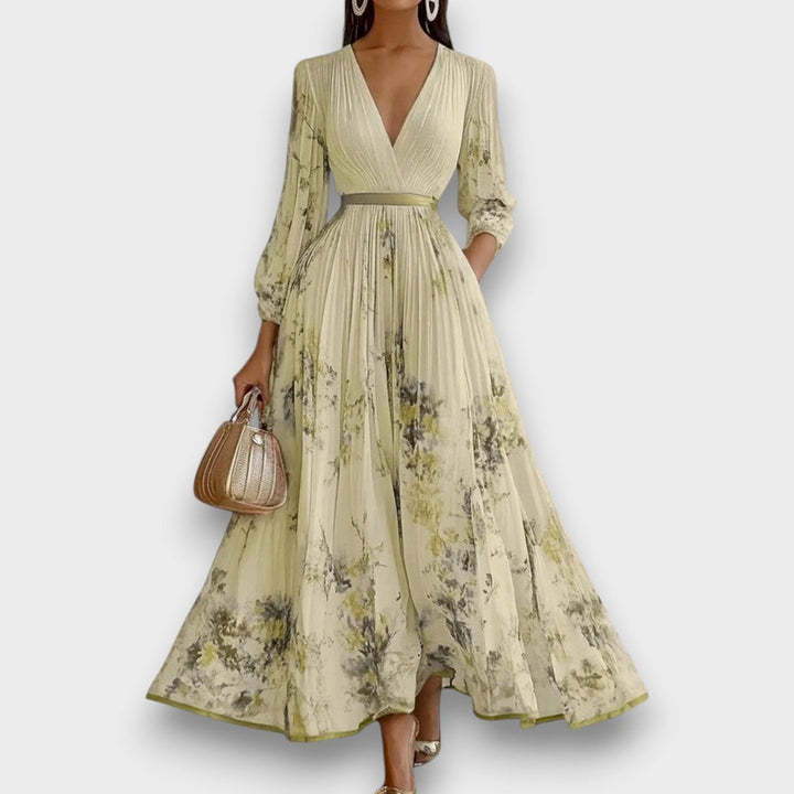 Rowella - Elegante Vestido Largo Plisado Floral
