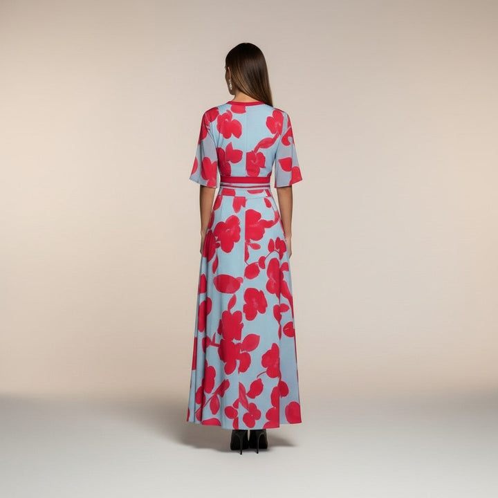 Marina - Vestido largo estampado con cuello en v favorecedor