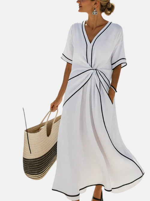 Carlota - Vestido de lino con detalle drapeado