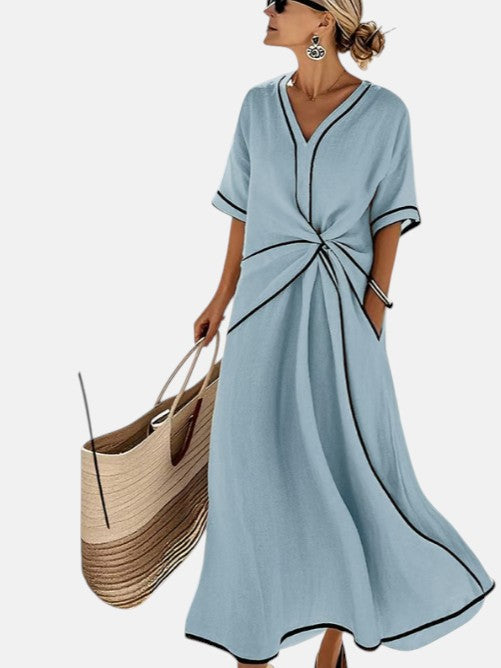 Carlota - Vestido de lino con detalle drapeado